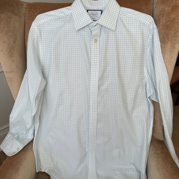 3 - Charles Tyrwhitt Mens Sz 16.5/35 Dress Shirt Classic Fit - Blue, White - Picture 4 of 16